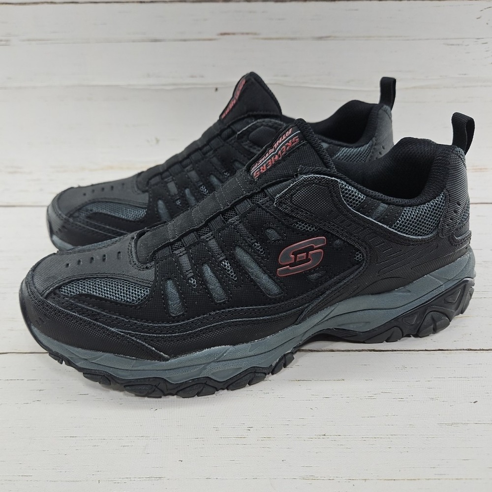 Skechers Afterburn Mens 9 Black‎ Gray Slip On Casual Shoes Sneakers 51866